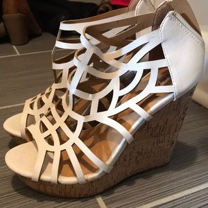 White cut out bootie wedges